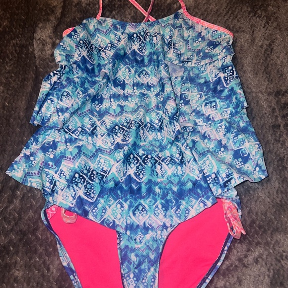 Justice Blue and Pink Girls Tankini Set - Picture 1 of 3